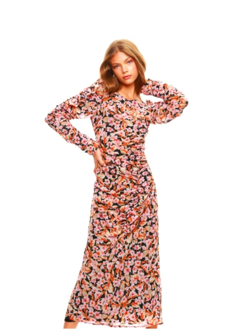 Zara floral ruched maxi dress